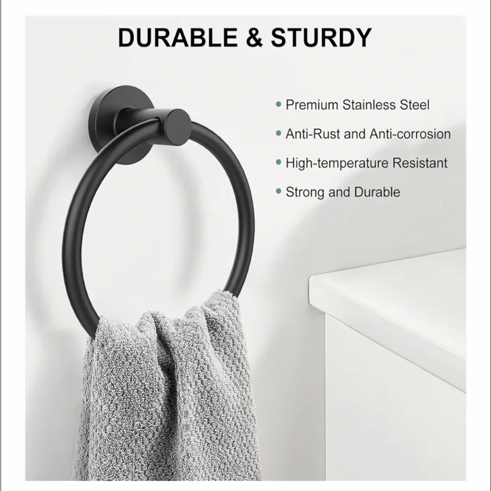 SetSail Towel Holder for Bathroom/Kitchen Wall Matte Black Towel Ring NIB
